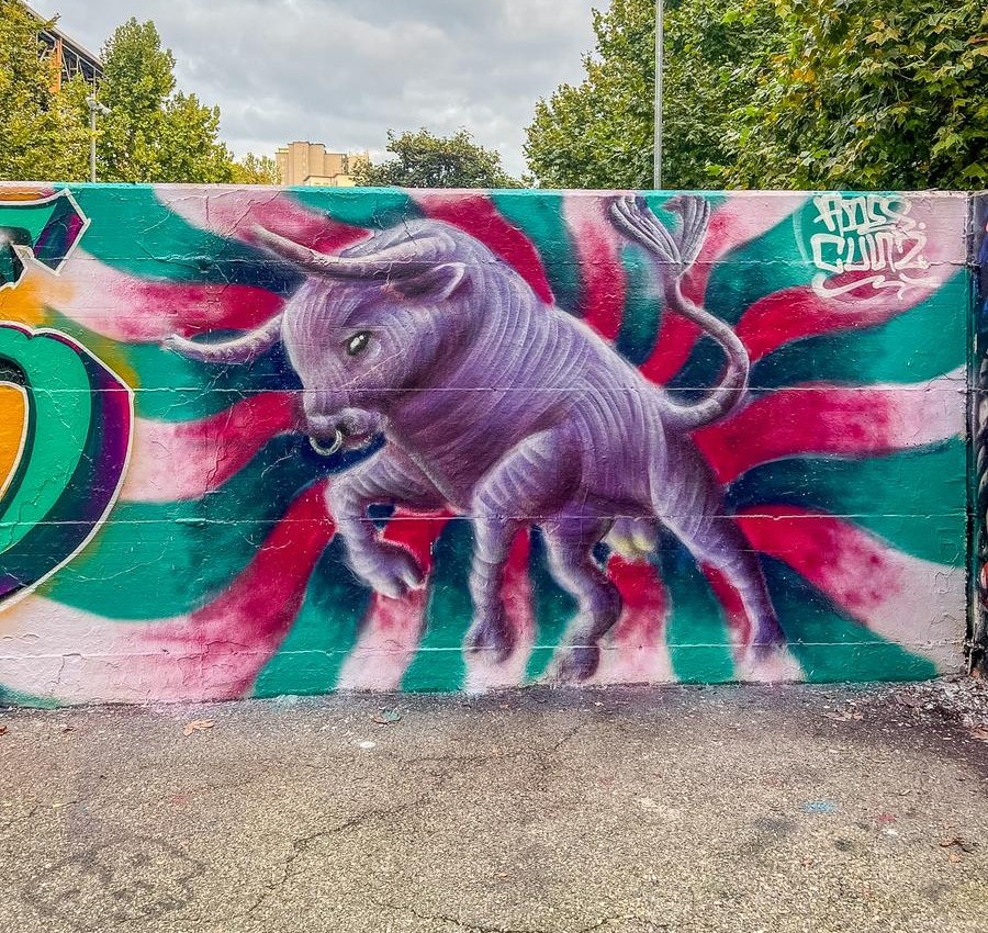 BULLL$HIT, mural by Cundo Marchi, Turin, Italy, 2025