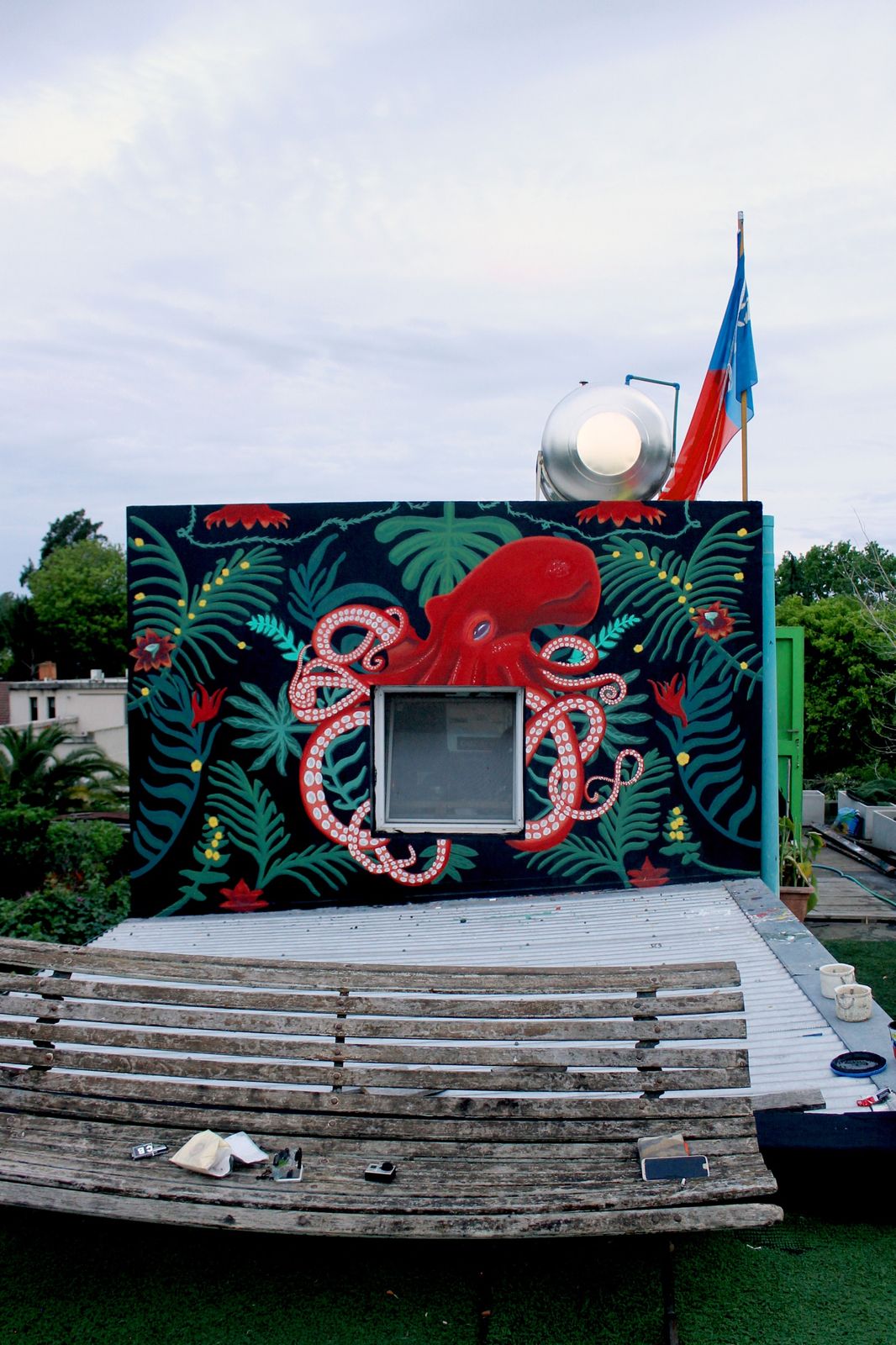 Flower Octopus, mural by Cundo Marchi, Buenos Aires, Argentina, 2018