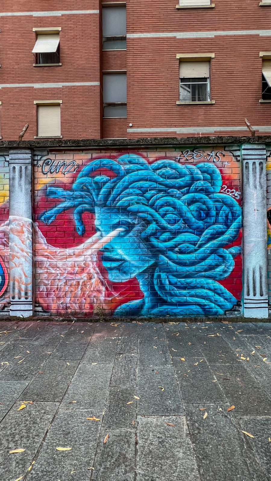 Medusa mural detail in Parma, Italy