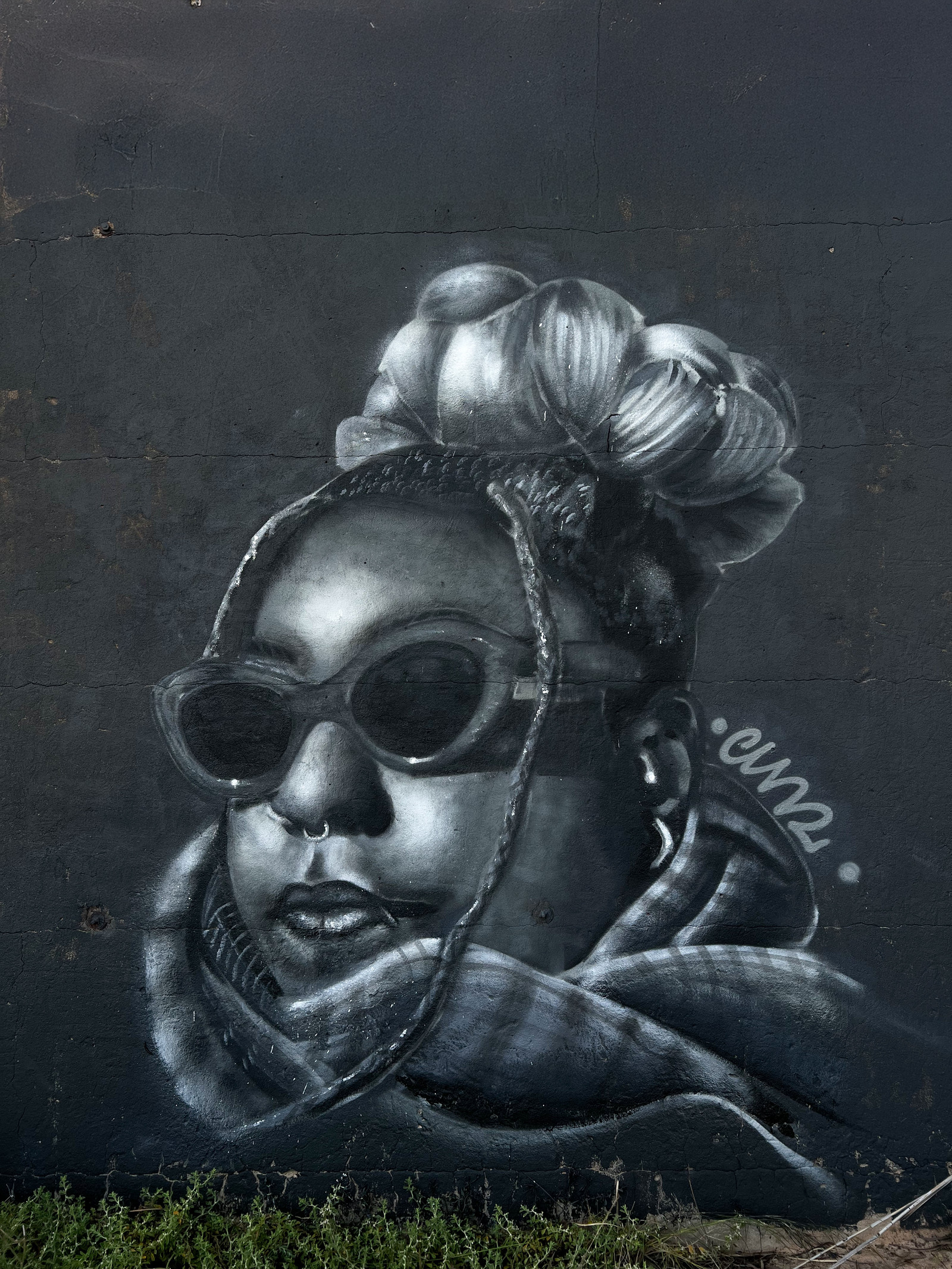 Close-up of the Tay portrait mural