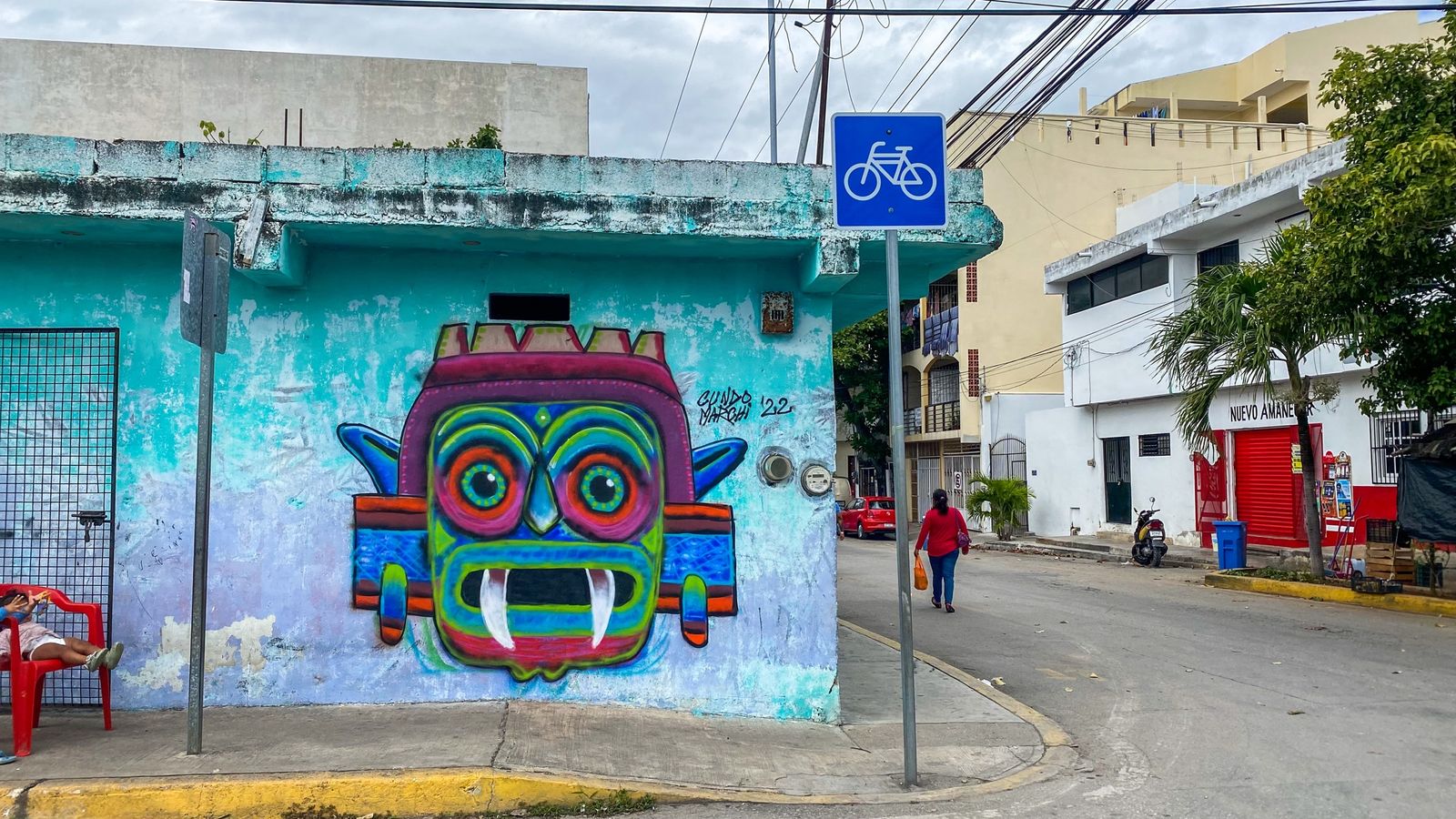 Tlaloc, mural by Cundo Marchi, Playa del Carmen, Quintana Roo, Mexico, 2022