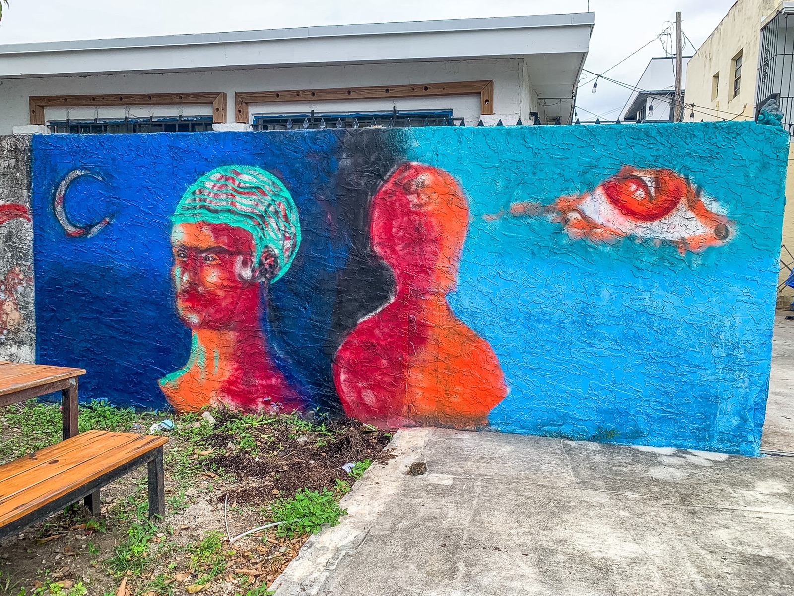 Wall during the first stage of The Trippy Trip mural
